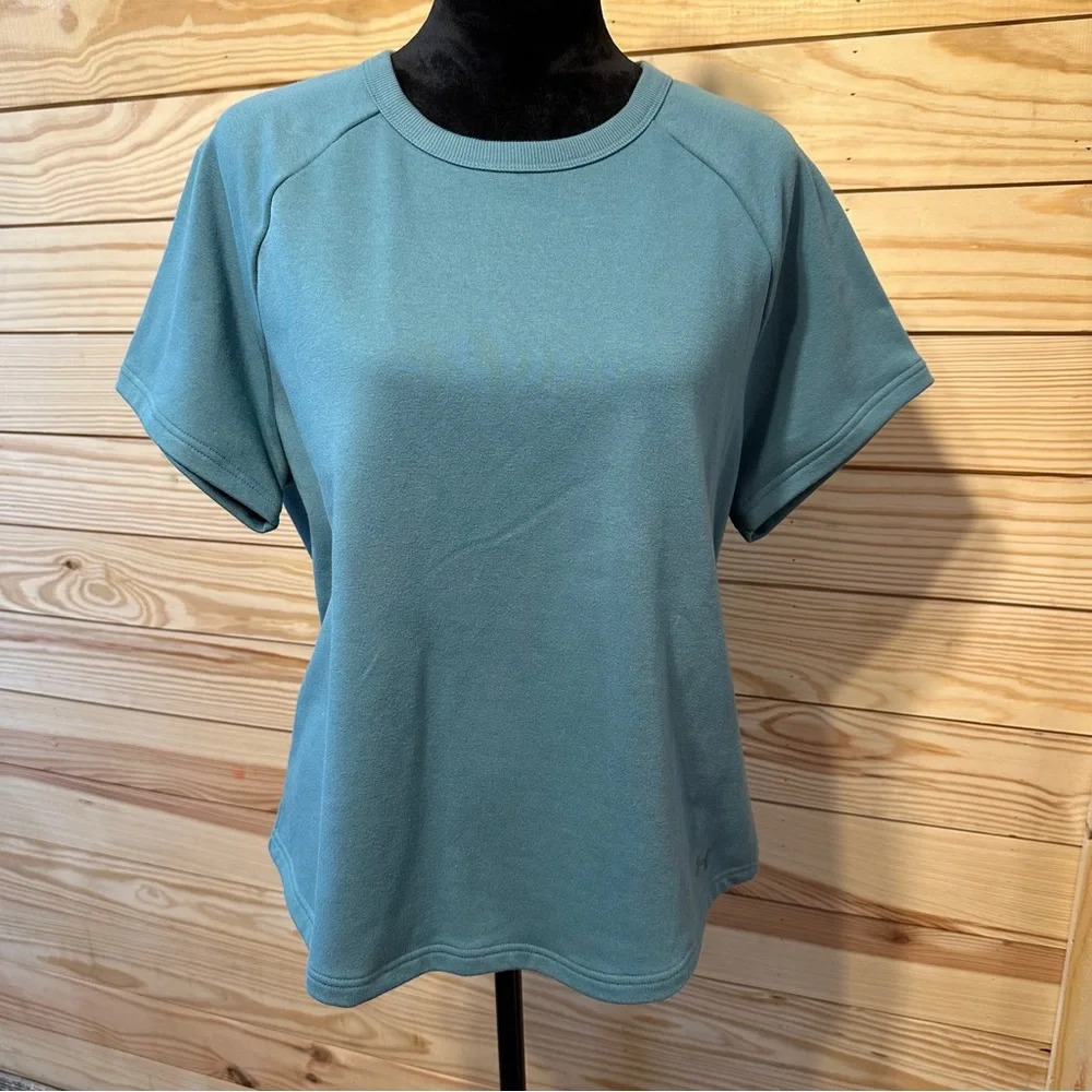 NWT Under Armour Loose Short Sleeve Sweatshirt Bresthable Back Large Turqoise - Picture 2 of 6